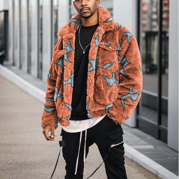 Casual loose collar personality printed jacket