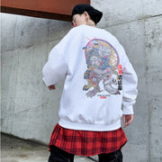 Street hip-hop men's national tide Japanese Harajuku style printing oversize crew neck sweatshirt male couple