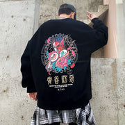 Street hip-hop men's national tide Japanese Harajuku style printing oversize crew neck sweatshirt male couple