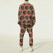 Cartoon Fashion Street Shooting Print Round Neck Sweatshirt and Pants Set