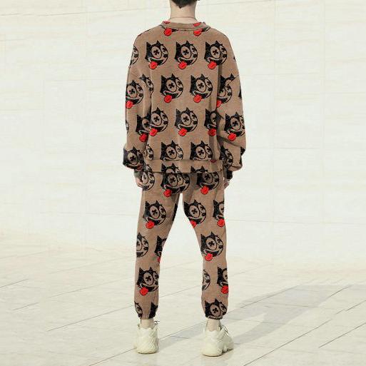 Cartoon Fashion Street Shooting Print Round Neck Sweatshirt and Pants Set