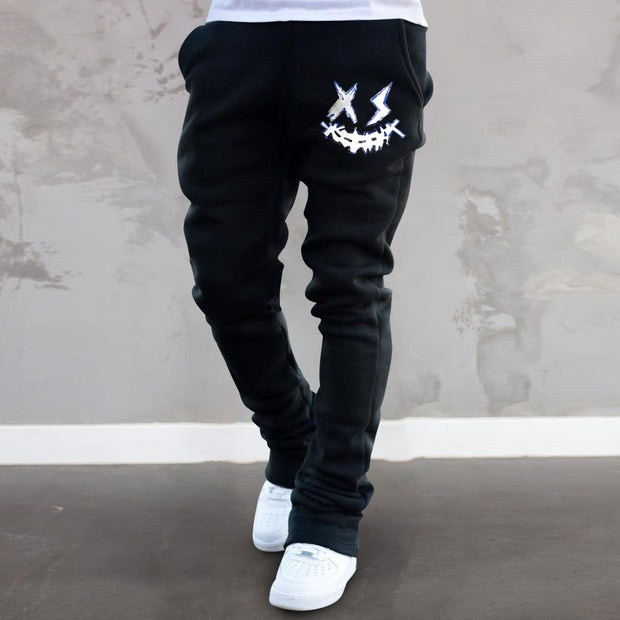 Trendy brand smiley face printed street straight trousers