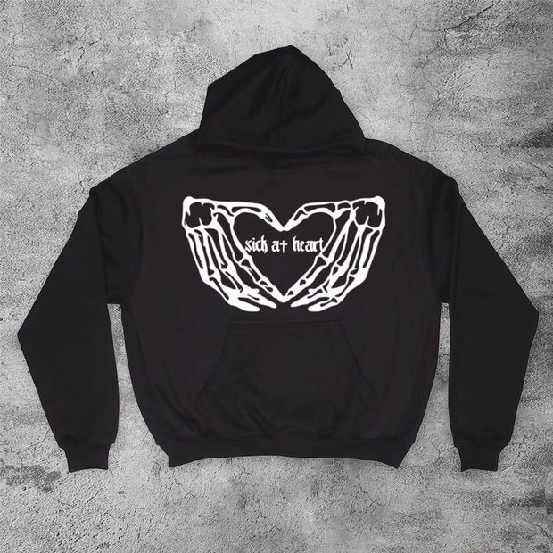 Casual retro skull love hoodie