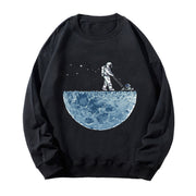 Casual astronaut print crew neck long sleeve couple sweatshirt