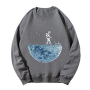 Casual astronaut print crew neck long sleeve couple sweatshirt