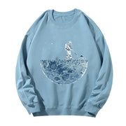 Casual astronaut print crew neck long sleeve couple sweatshirt