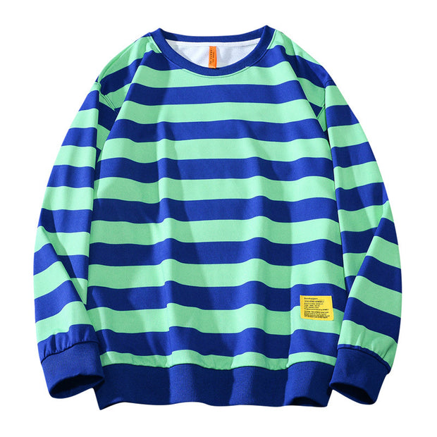 Striped Korean Trend Long Sleeve T-Shirt Round Neck Loose Pullover Sweatshirt