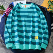 Striped Korean Trend Long Sleeve T-Shirt Round Neck Loose Pullover Sweatshirt