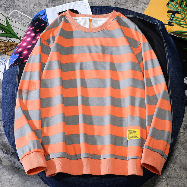 Striped Korean Trend Long Sleeve T-Shirt Round Neck Loose Pullover Sweatshirt