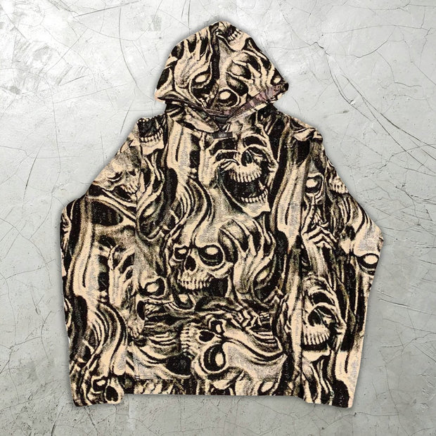 Retro skull pattern long-sleeved hoodie