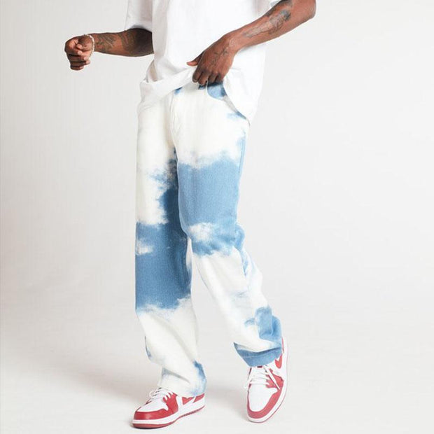 Loose straight-leg tie-dye jeans