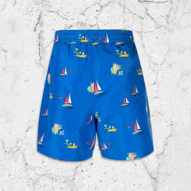 Casual sailboat print beach shorts