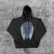 Angel wings casual home street zip hoodie