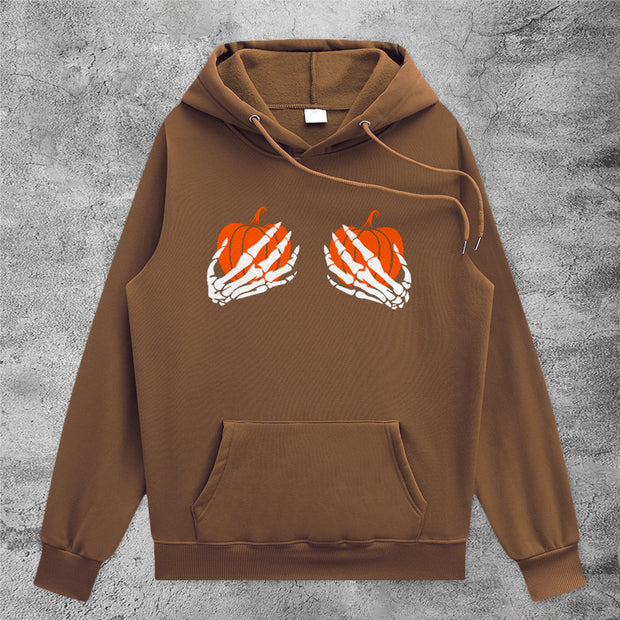 Halloween pumpkin skull hand hoodie