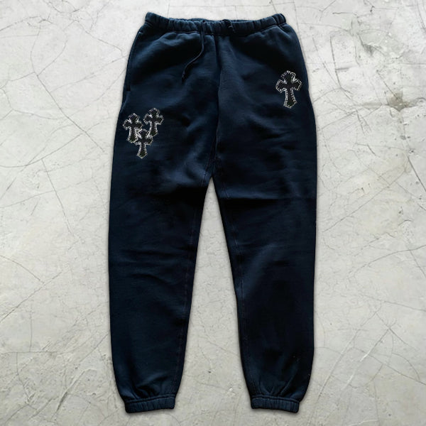 Cross Graphic Print Elastic Sweatpants