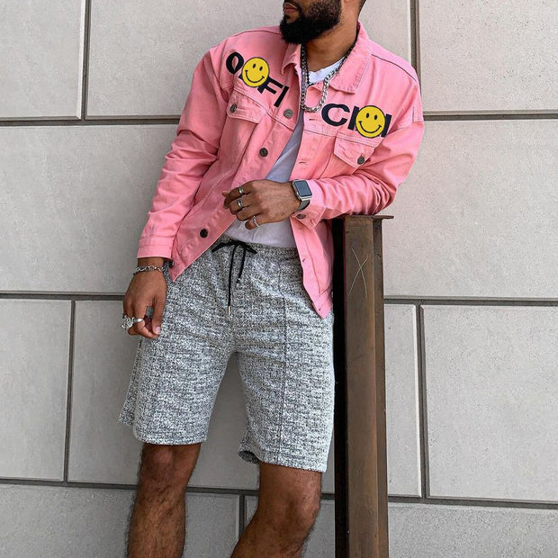 Printed personality street trend pink jacket