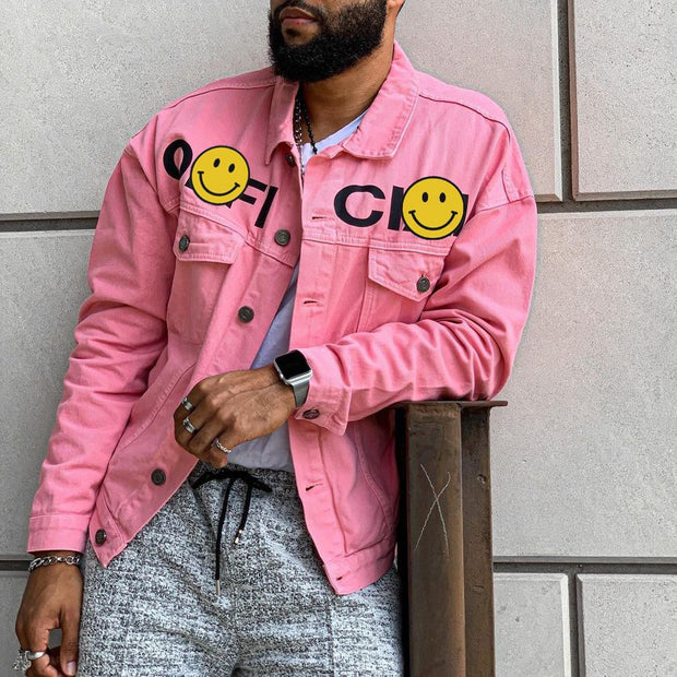 Printed personality street trend pink jacket