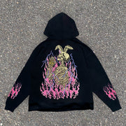 Rabbit Vintage Print Hip Hop Street Hoodie