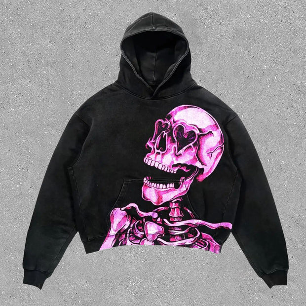 Vintage Skull Print Casual Long Sleeve Hoodie