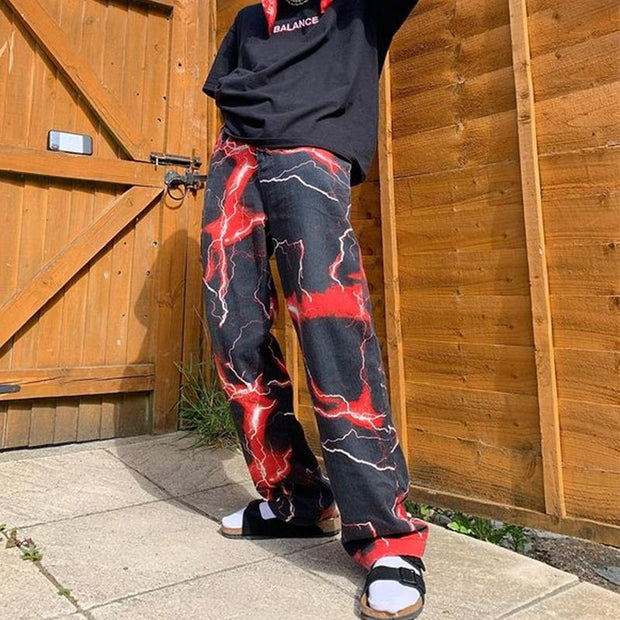 Retro lightning print slacks