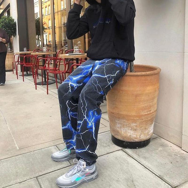 Retro lightning print slacks