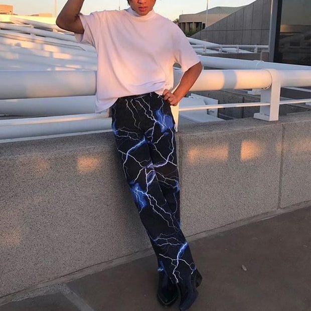 Retro lightning print slacks