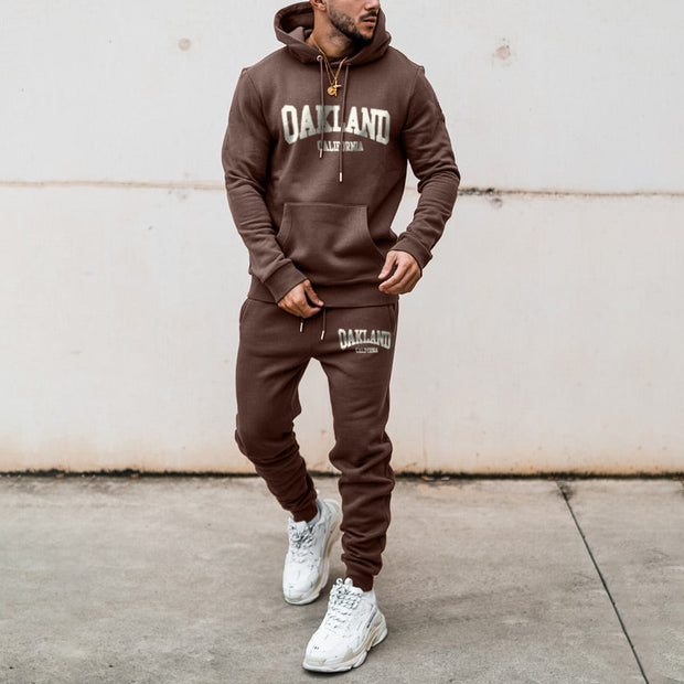 statement street style casual monogram print hoodie set