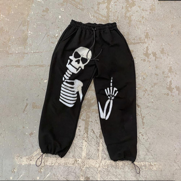 Skull performance art print casual sports trousers