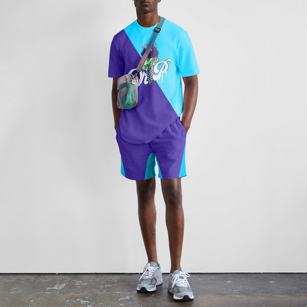 Casual print stitching short sleeve sports suit