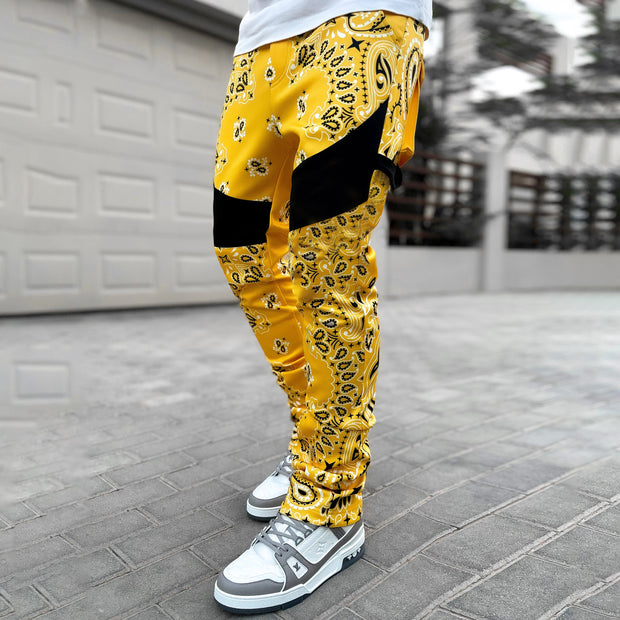 Cashew Flower Fashion Street Shooting Split Design Cargo Pants