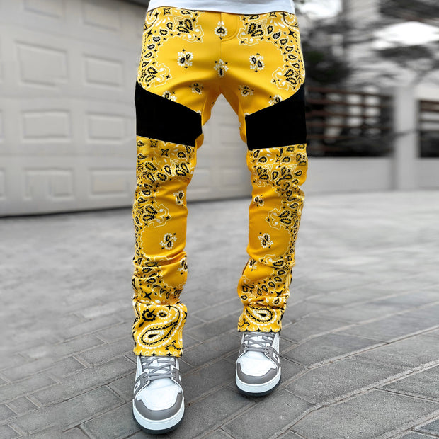 Cashew Flower Fashion Street Shooting Split Design Cargo Pants