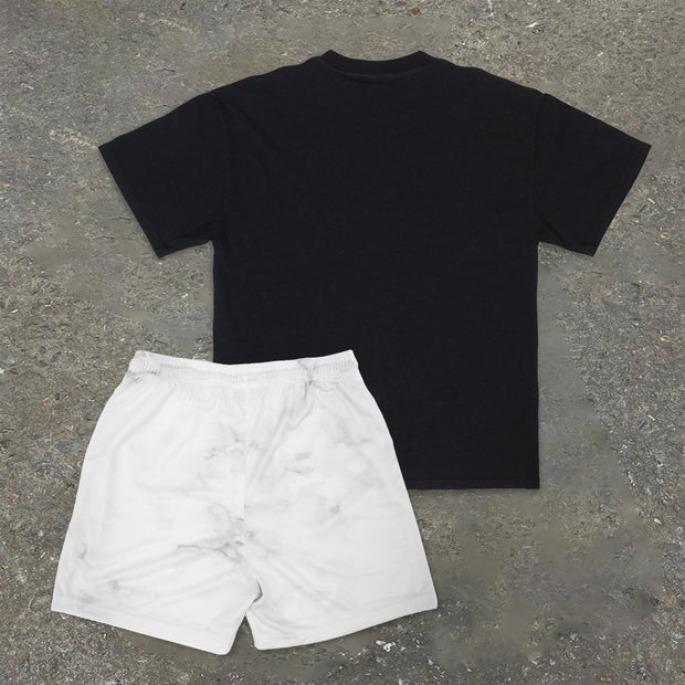 Thief Print Retro Trend Short Sleeve Shorts Set