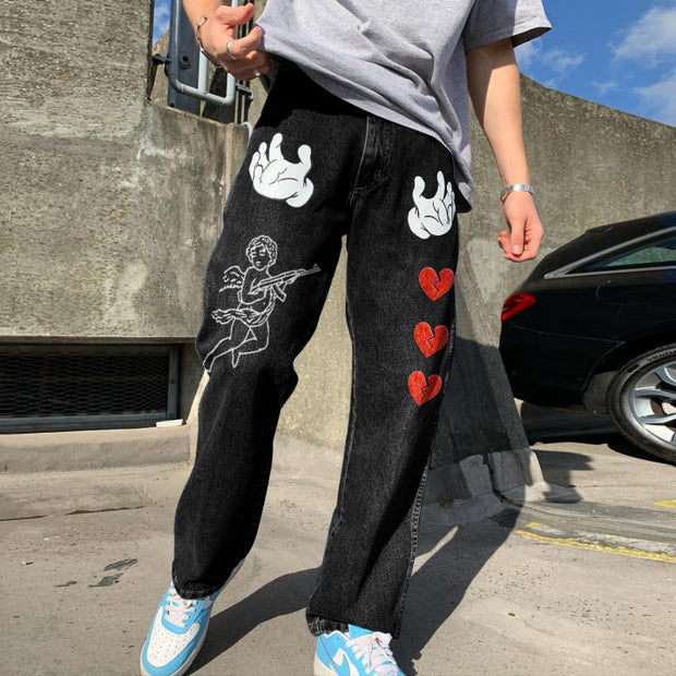Street retro personality pattern jeans