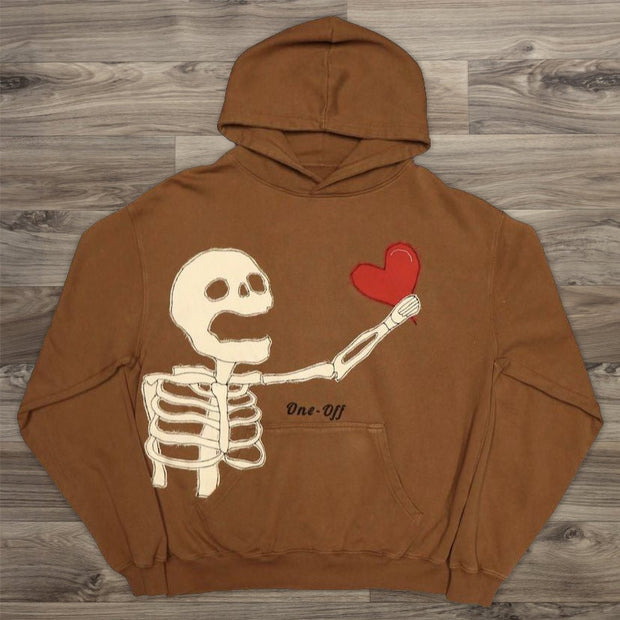 Personalized skull print long-sleeved hoodie