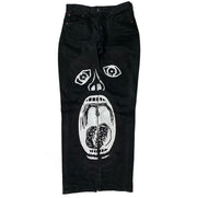 Personalized print loose street black jeans