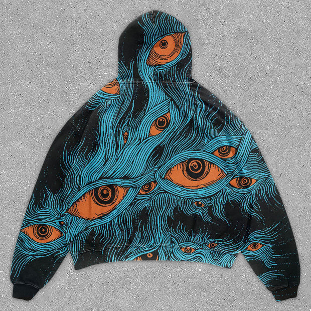 Statement Vintage Print Long Sleeve Loose Hoodie