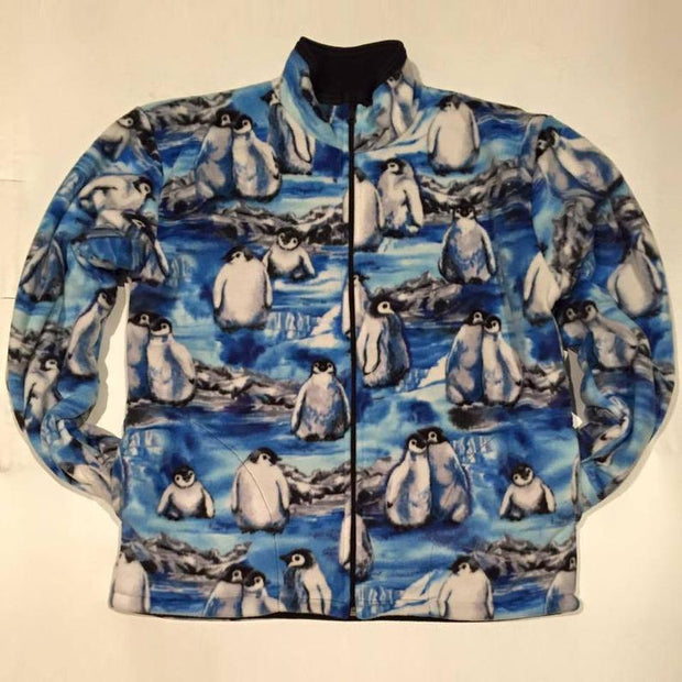 Fashionable penguin print plush warm jacket