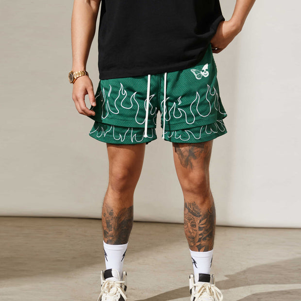 Flame Retro Street Double Mesh Shorts