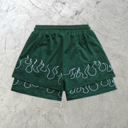 Flame Retro Street Double Mesh Shorts