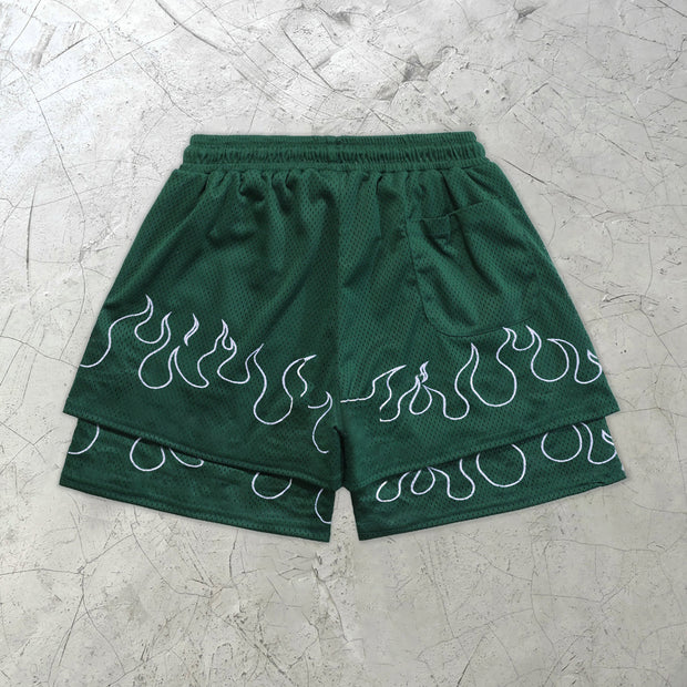 Flame Retro Street Double Mesh Shorts