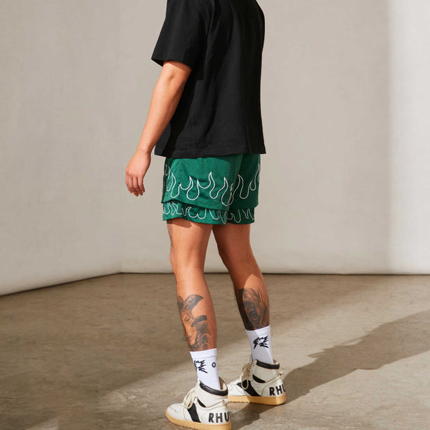 Flame Retro Street Double Mesh Shorts