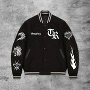 Casual skull fire pile rugby baseball jacket