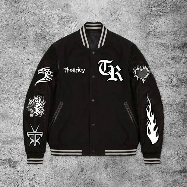 Casual skull fire pile rugby baseball jacket