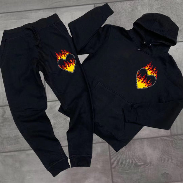 Burning heart casual street sports home plus velvet suit