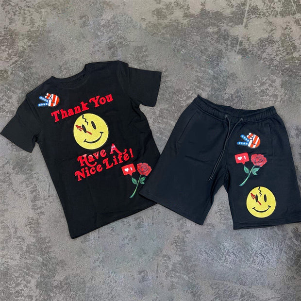 Casual fashion round neck short sleeve suit