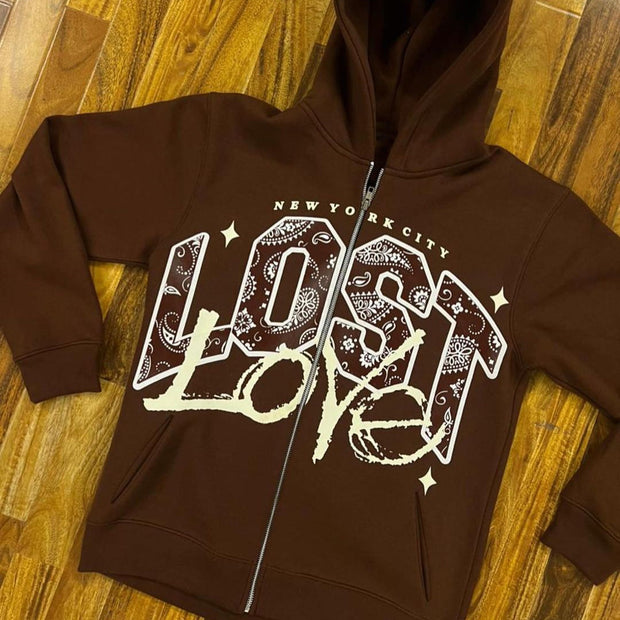 Lost Love Print Cardigan Long Sleeve Hoodie