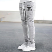 Retro street print flared slim-fit trousers