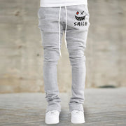 Retro street print flared slim-fit trousers