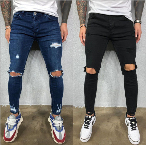 Men's Ripped Stretch Feet Ripped Trendy Fashion Jeans